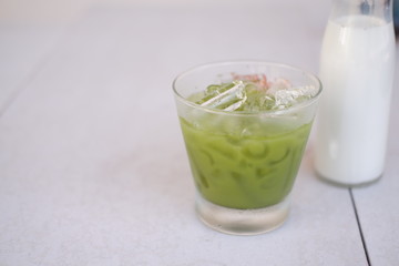 Iced green tea with milk