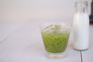 Iced green tea with milk