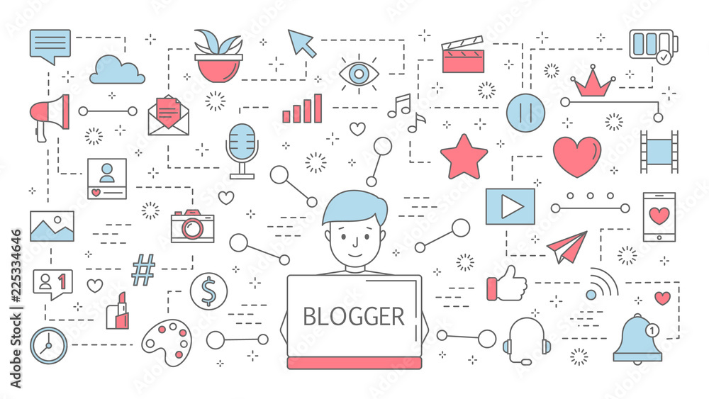 Poster blogger concept. idea of streaming in the internet