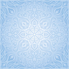 Blue vector decorative flowers background trendy floral ornamental fashion wallpaper mandala design