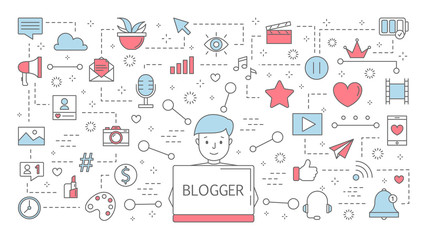 Naklejka premium Blogger concept. Idea of streaming in the internet