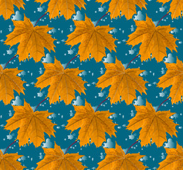 Seamless pattern with maple leaves in watercolors