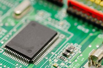 A close up of a computer circuit board