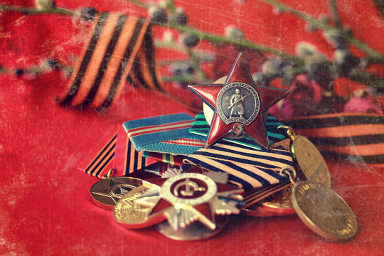 Retro effect on medals composition from Great Patriotic War 