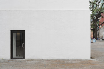 Door on white wall with space for your content