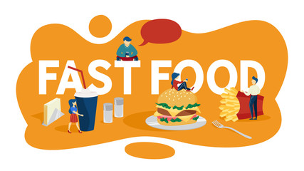 Small people standing around giant fast food