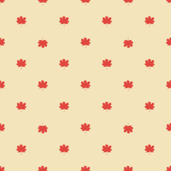 Seamless pattern with autumn maple leaves. Orange leaves on vintage beige background. Vector illustration