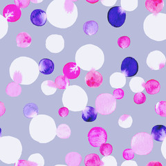 Abstract hand drawn watercolor circles seamless pattern texture.