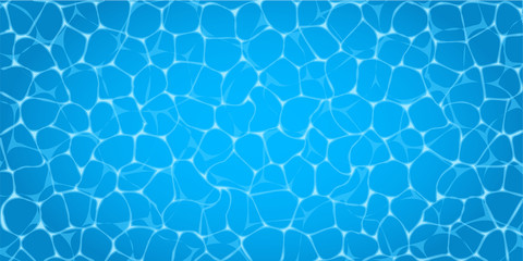 Swimming pool bottom caustics ripple and flow with waves background. Summer background. Texture of water surface. Overhead view. Vector illustration background