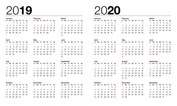 calendar for 2019 and 2020