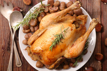roasted whole chicken and chestnut