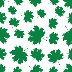 Seamless pattern with autumn maple leaves. Green leaves on white background. Vector illustration