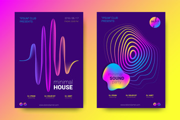Music Posters with Equalizer and Wave Colorful Distorted Lines.