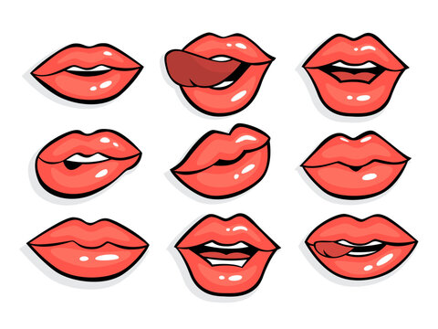 Set of sexy red pop art lips