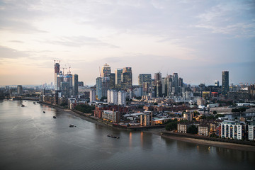 Fototapeta na wymiar A dusk over a skyline of London with the river Thames.