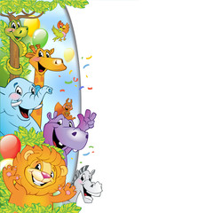 Cartoon cheerful animals, holiday background