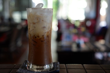 ice coffee with milk at restaurant