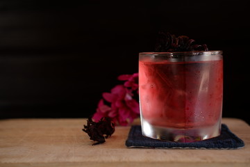 Roselle juice on wood table