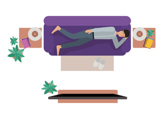 aerial view of man resting avatar character