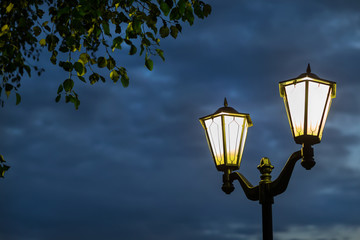Fototapeta na wymiar burning lanterns against the background of dark sky