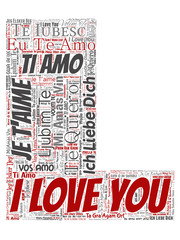 Vector conceptual sweet romantic I love you multilingual message letter font L red word cloud isolated background. Collage of valentine day, romance affection, happy emotion or passion lovely concept