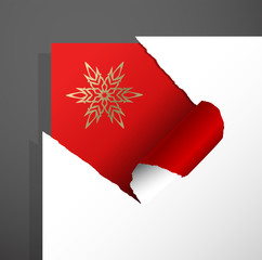 Christmas vector illustration paper corner cut out background with uncovered golden snow flake.