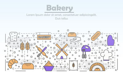 Bakery, Bakehouse or Bakeshop Mono Linear Vector Pictograms