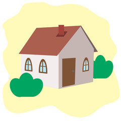 Cottage against the yellow background.