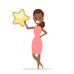 Woman holding a huge golden star and smiling