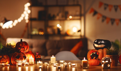 interior of the house decorated with holiday of a halloween
