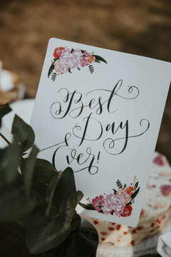 Close up of card with 'best day ever' message
