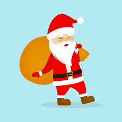 Happy funny Santa Claus holding bag with gifts