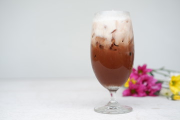 iced coffee with milk copy space