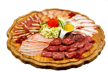 meat cutting on a wooden plate