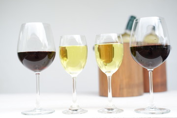 white wine and red wine copy space