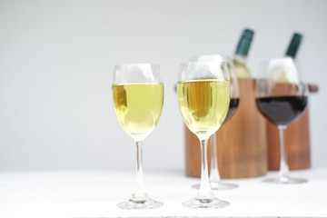 white wine and red wine copy space