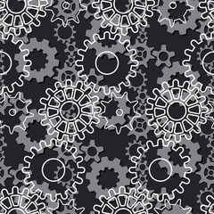 Gears monochrome seamless pattern. Vector background.