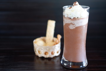 coffee milkshake on wood table