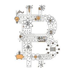 Vector thin line art bitcoin sign poster banner