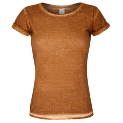 Woman cut brown t-shirt isolated on white background