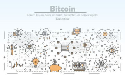 Vector thin line art bitcoin poster banner