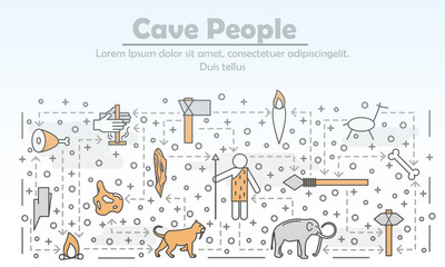 Vector thin line art cave people poster banner