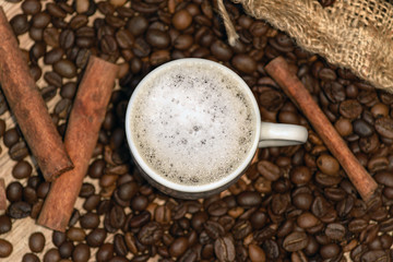 coffee beans on a wooden background
