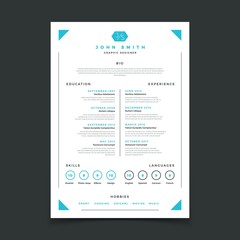 Cv template. Professional resume design with business details. Curriculum and best work resume vector mockup. Illustration of interview candidate, education skill and language, experience and hobby