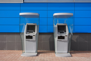 Volgograd - Russia. September 19, 2018. Ticket terminals at Volgograd-Arena football stadium