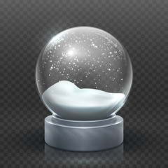 Snow globe. Christmas holiday snowglobe, empty glass xmas snowball. Snowy magic ball vector template. Sphere christmas ball, transparent toy bubble illustration