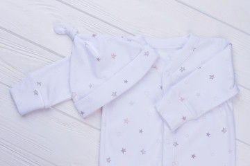 Newborn baby pajama with knot hat.