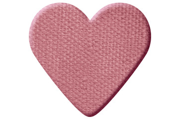 pink heart made of painted canvas isolated on white