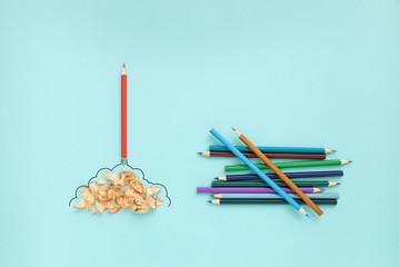 pencil and pencil sharpener trash with jet engine, stationary