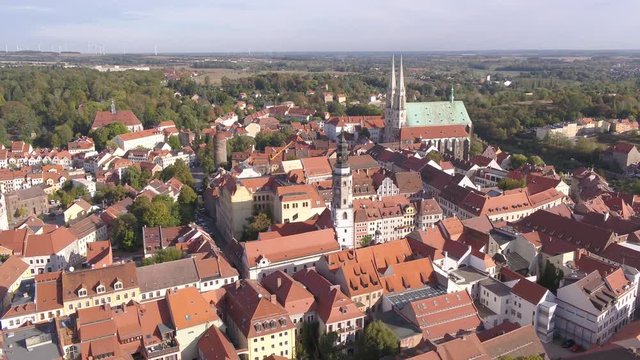 G&ouml;rlitz Drone aerial german historic city sunny baroque buildings cathedral marketplace